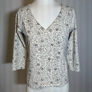 The Limited Stretch Ivory Floral V-Neck 3/4 Sleeve Blouse Womens Size Medium M
